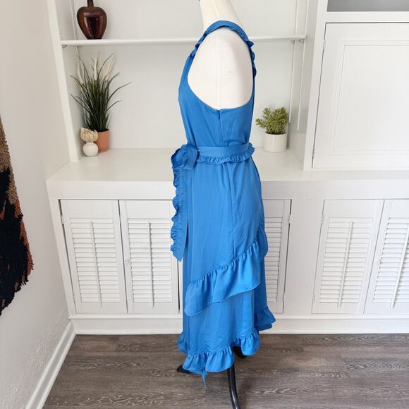 NWT Derek Lam 10 Crosby Dasha Blue Ruffle Trim Asymmetric Halter Midi Dress 10 - Picture 5 of 8